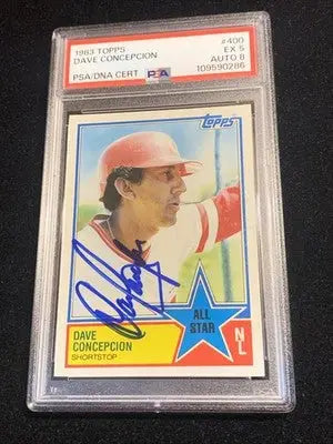 Autographed 1983 Topps Dave Concepcion baseball card graded PSA 5 in protective case
