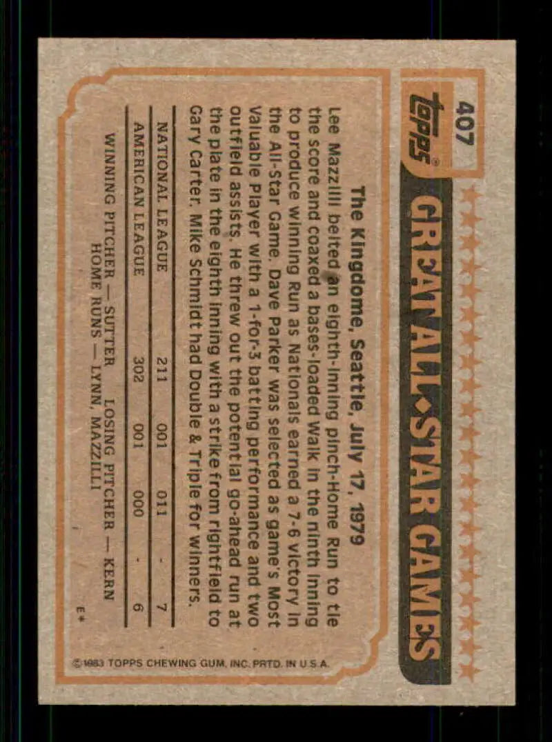 1983 Topps #407 Bruce Sutter EX Excellent St. Louis Cardinals Baseball Card - Baseball Card Single