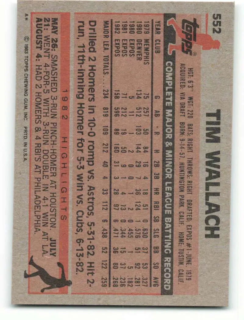 1983 Topps #552 Tim Wallach EX Excellent Montreal Expos Baseball Card - Baseball Card Single