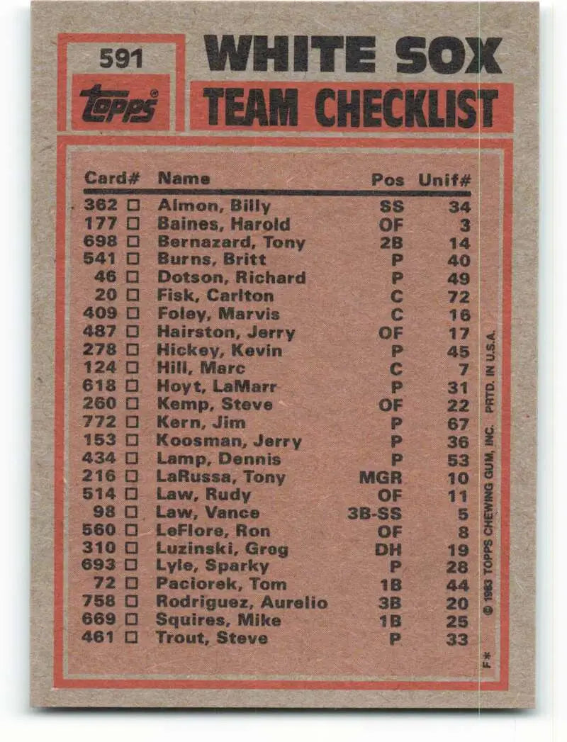 1983 Topps #591 Greg Luzinski/LaMarr Hoyt EX Excellent Chicago White Sox Baseball Card - Baseball Card Single