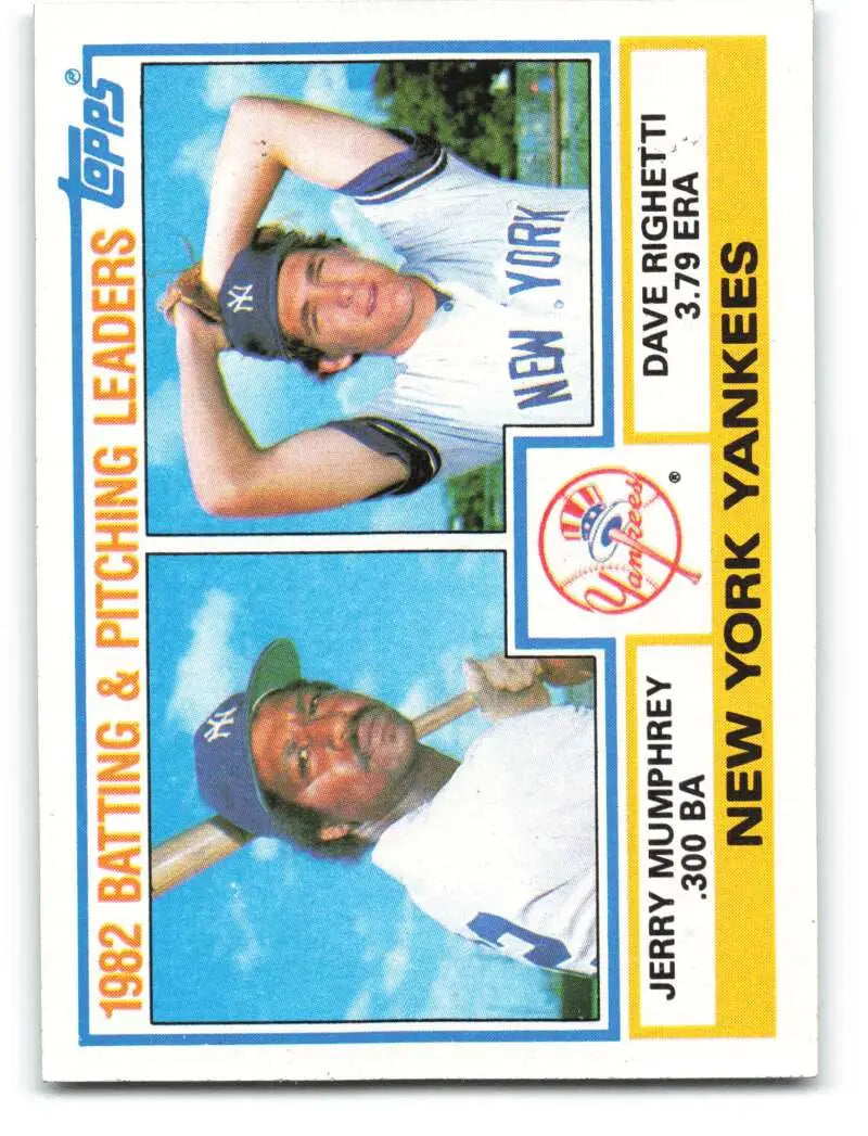 1983 Topps #81 Jerry Mumphrey/Dave Righetti EX Excellent New York Yankees Baseball Card - Baseball Card Single