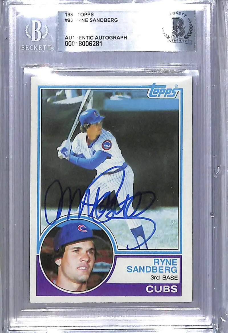 1983 Topps #83 Ryne Sandberg Beckett Authentic Auto Chicago Cubs