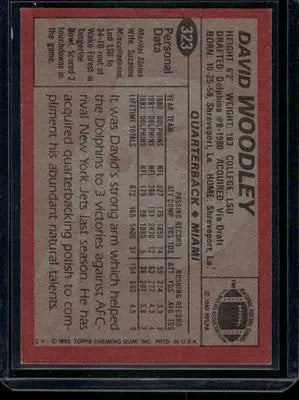 1983 Topps David Woodley #323 Football