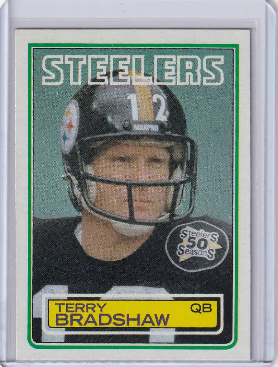 1983 Topps Football #358 Terry Bradshaw card featuring Pittsburgh Steelers legend