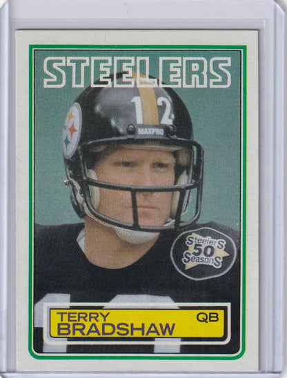 1983 Topps Football #358 Terry Bradshaw card featuring Pittsburgh Steelers legend