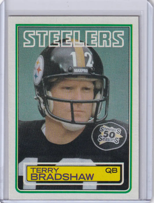 1983 Topps Football #358 Terry Bradshaw card featuring Pittsburgh Steelers legend