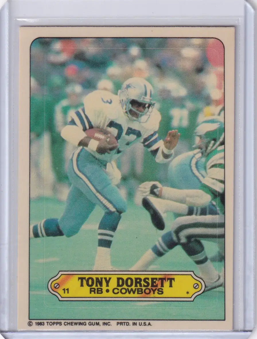 Tony Dorsett 1983 Topps Football Stickers card showcasing Dallas Cowboys star player
