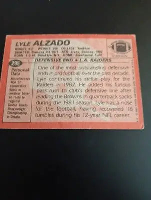 1983 Topps - Lyle Alzado #295. Raiders. EX - Football Card Single