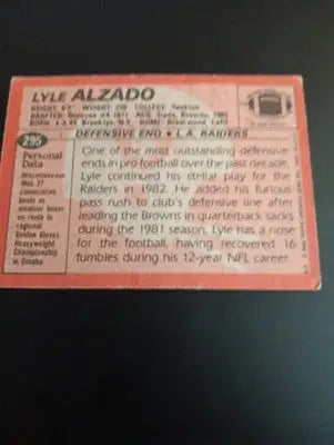 1983 Topps - Lyle Alzado #295. Raiders. EX - Football Card Single