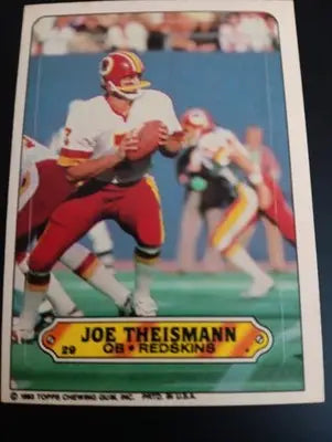 1983 Topps - Stickers Joe Theismann #29. Washington Redskins. EX+