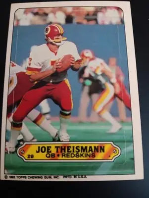 1983 Topps - Stickers Joe Theismann #29. Washington Redskins. EX+