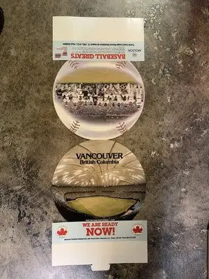 1983 Vancouver BC Baseball Greats Table Standee Roger Maris Hank Aaron Molson - Sports Memorabilia