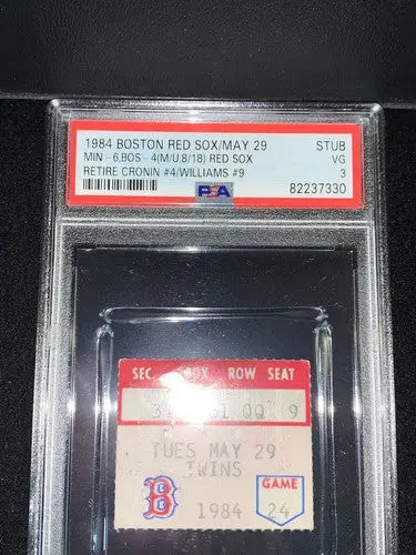 1984 Boston Red Sox Ticket Stub Joe Cronin Ted Williams Jersey# Retirement PSA 3