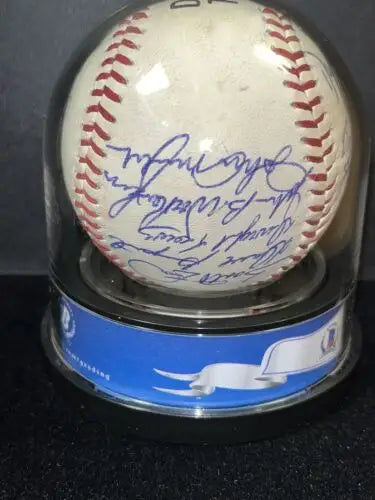 Autographed Detroit Tigers team signed Wilson logo baseball in display case