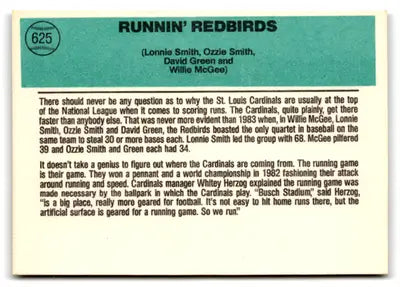 1984 Donruss #625 Lonnie Smith/Ozzie Smith/David Green/Willie McGee NM- ID:79568 - Baseball Card Single