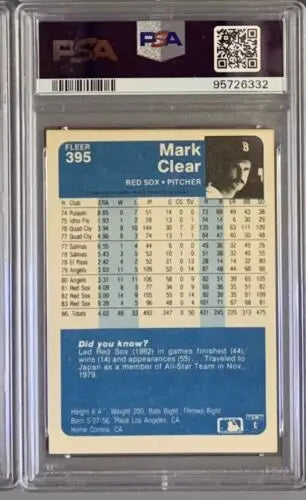 Graded Mark Clear Boston Red Sox Autographed Baseball Card PSA DNA for collectors