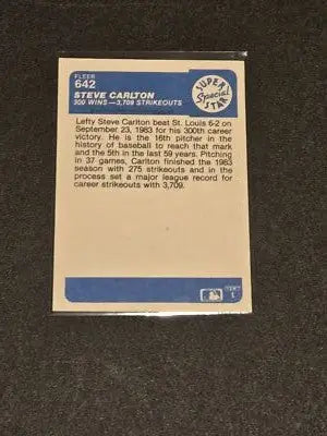Steve Carlton baseball card from 1984 Fleer #642 featuring legendary pitcher