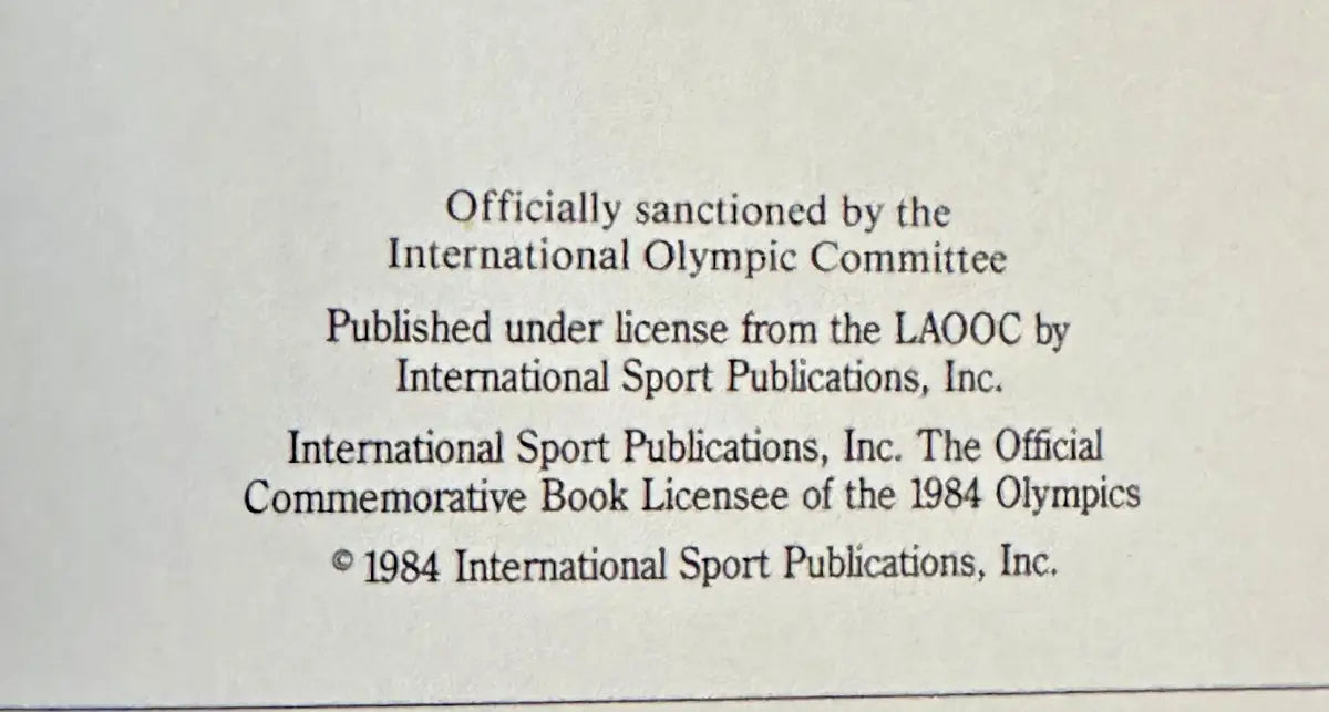 Copyright page from 1984 Los Angeles Olympics commemorative hardcover book