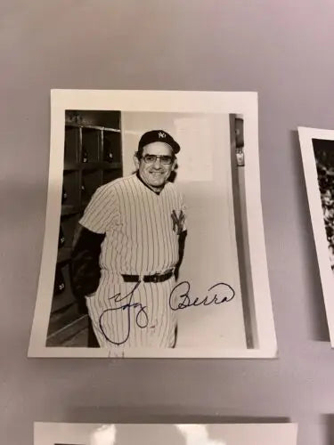Signed black and white photo of Yogi Berra for New York Yankees baseball cards collection