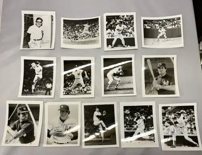 Black and white baseball cards of New York Yankees legends in trading card display
