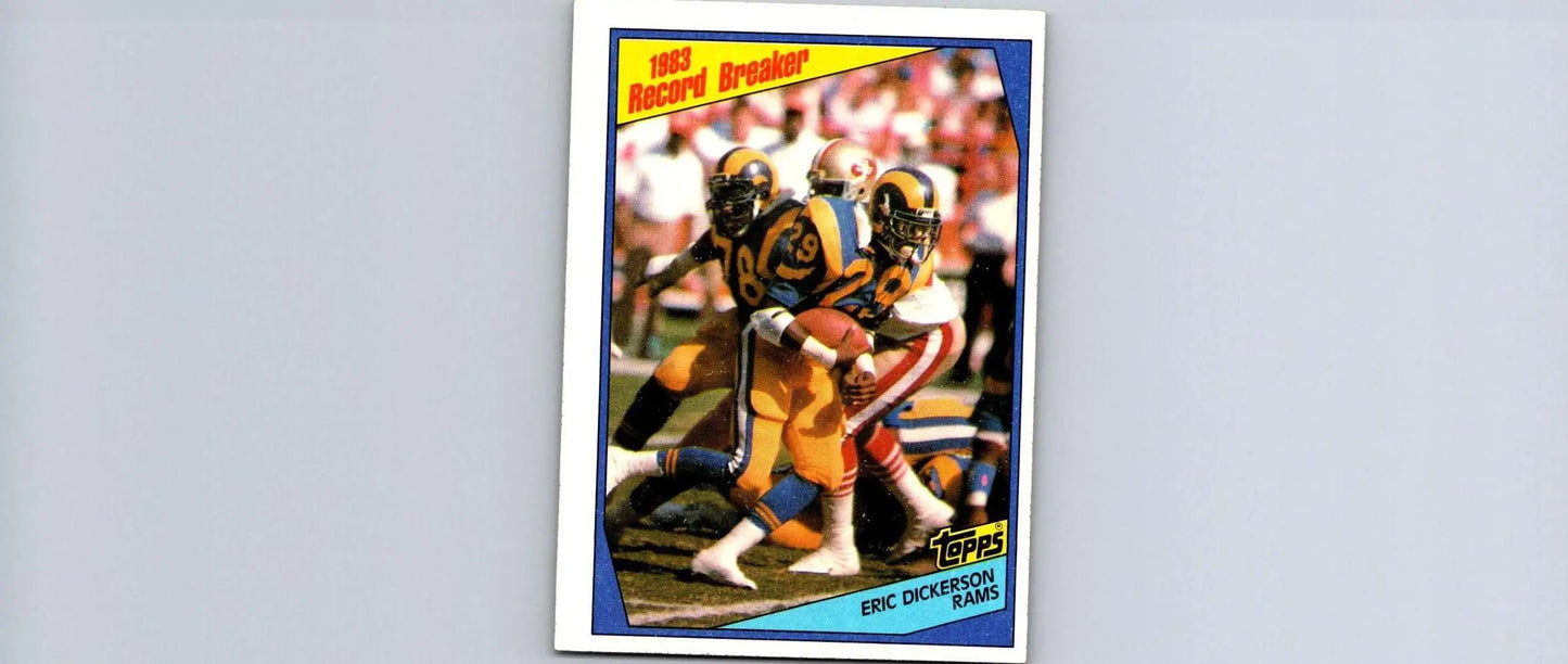 Eric Dickerson 1984 Topps #1 trading card, a valuable collectible for football card enthusiasts