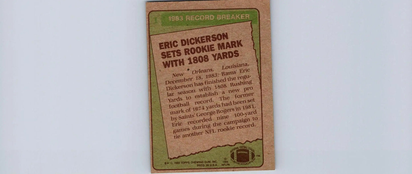 1984 Topps #1 Eric Dickerson rookie card from the popular trading cards collection