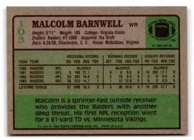 1984 Topps #103c Malcolm Barnwell - Football Card Single