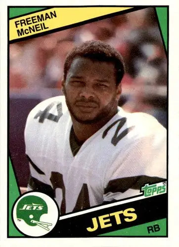 Original gloss of Freeman McNeil football card from 1984 Topps #152 featuring Simply Sandoval