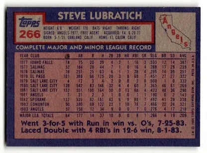 1984 Topps #266 Steve Lubratich California Angels Baseball Cards EX/ ID:61558