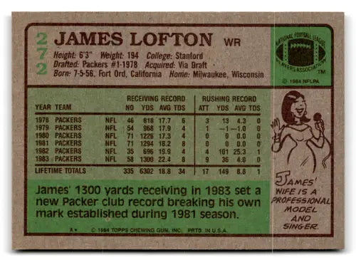 1984 Topps #272 James Lofton EX Excellent Packers ID:66836 - Football Card Single