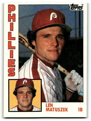 Original gloss Len Matuszek Philadelphia Phillies baseball card from 1984 Topps #275
