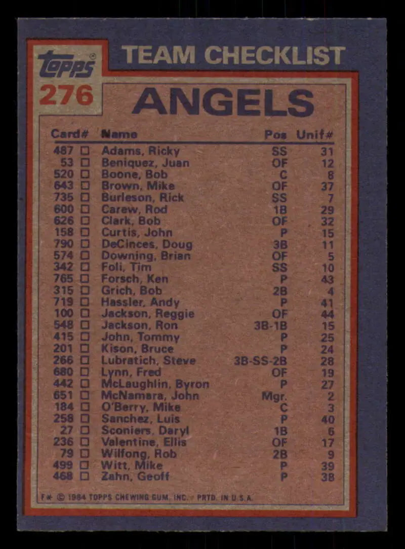1984 Topps #276 Rod Carew/Geoff Zahn EX Excellent California Angels Baseball Card - Baseball Card Single