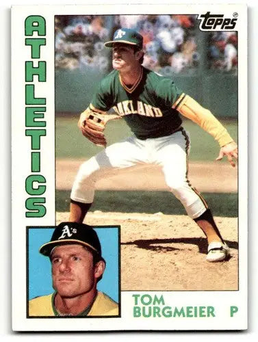 Original gloss Tom Burgmeier Oakland baseball card from 1984 Topps with Burgmeier Oakland Athletics