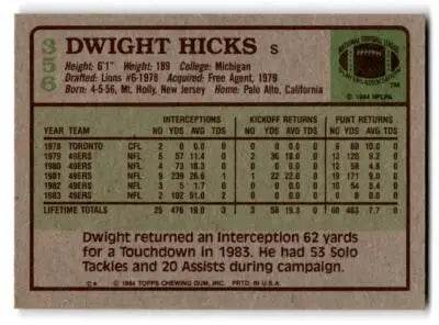 1984 Topps #356b Dwight Hicks