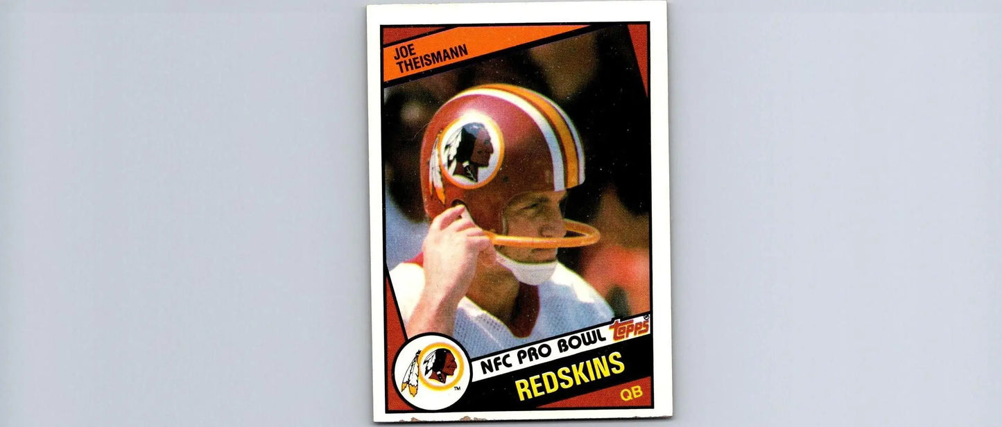 Joe Theismann 1984 Topps #390 trading card featuring the legendary football player