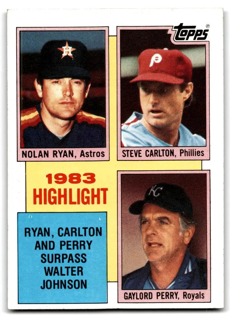 1984 Topps #4 Nolan Ryan/Steve Carlton/Gaylord Perry EX Excellent Houston Astros/Philadelphia Phillies/Kansas City