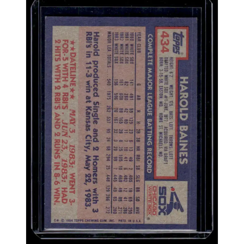 1984 Topps #434 Harold Baines Chicago White Sox EX Excellent - Baseball Card Single