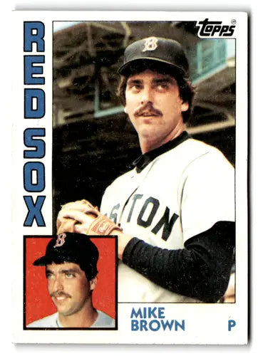 Original gloss 1984 Topps Mike Brown rookie Red Sox baseball card with near mint condition