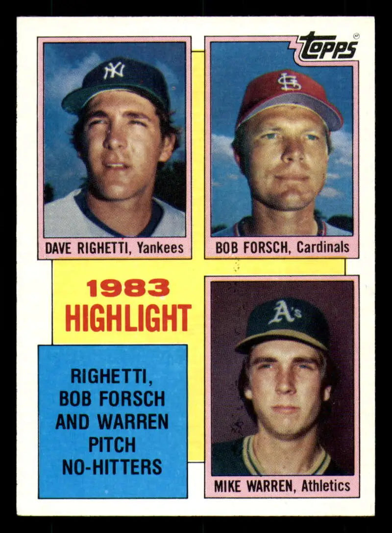 1984 Topps #5 Dave Righetti/Bob Forsch/Dave Warren EX Excellent New York Yankees/St. Louis Cardinals/Oakland Athletics
