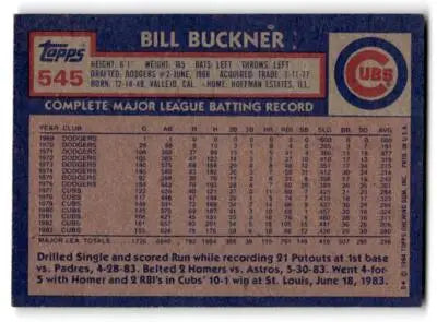 1984 Topps #545 Bill Buckner