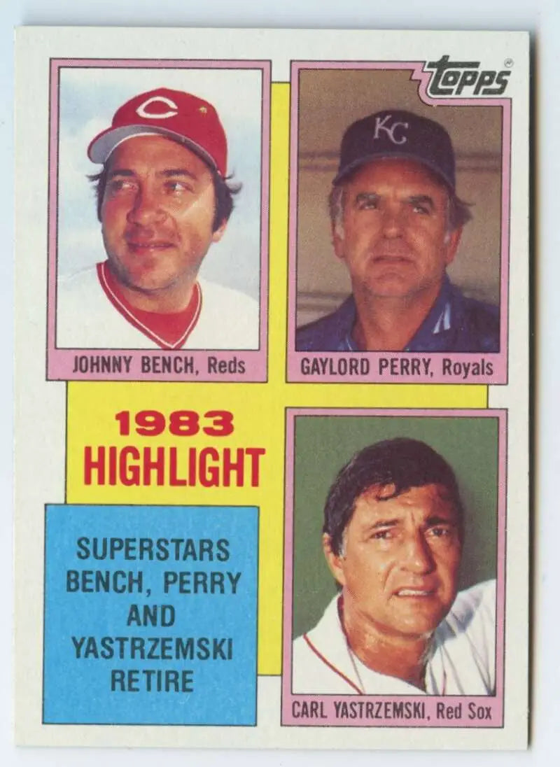 1984 Topps #6 Johnny Bench/Gaylord Perry/Carl Yastrzemski EX Excellent Cincinnati Reds/Kansas City Royals/Boston Red