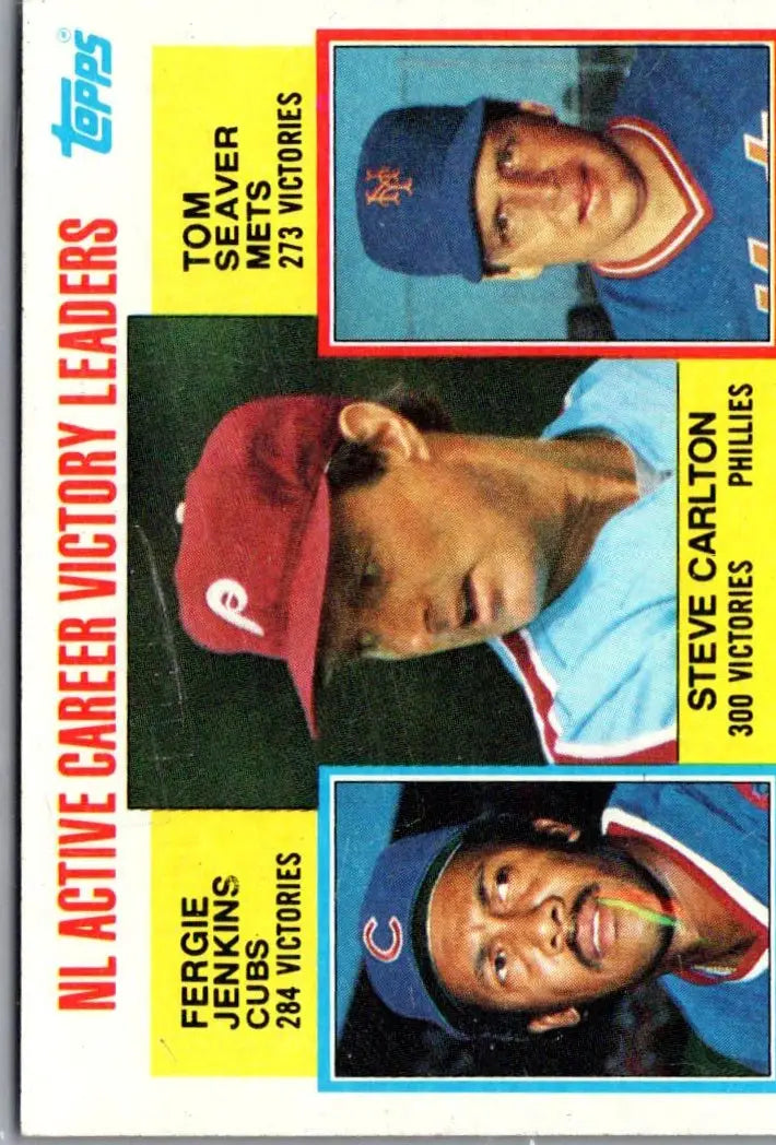 Vintage baseball card featuring 1984 Topps victory leaders Carlton Jenkins Seaver