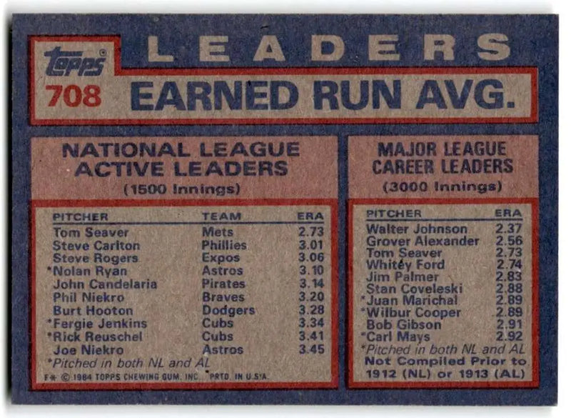 1984 Topps #708 Tom Seaver/Steve Carlton/Steve Rogers EX Excellent Philadelphia Phillies/New York Mets/Montreal Expos