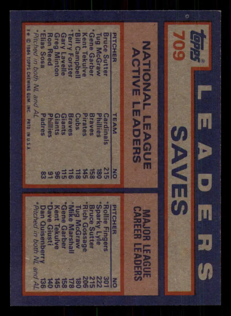 1984 Topps #709 Bruce Sutter/Tug McGraw/Gene Garber EX Excellent Philadelphia Phillies/St. Louis Cardinals/Atlanta