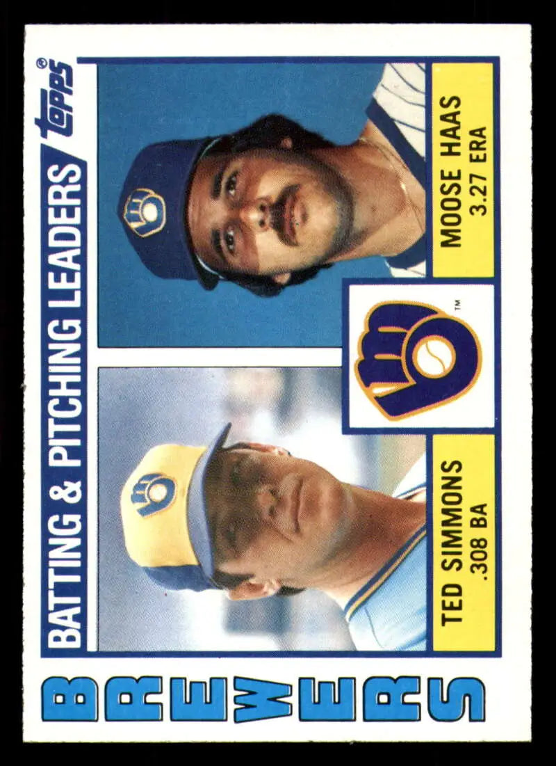 1984 Topps #726 Ted Simmons/Moose Haas EX Excellent Milwaukee Brewers Baseball Card - Baseball Card Single
