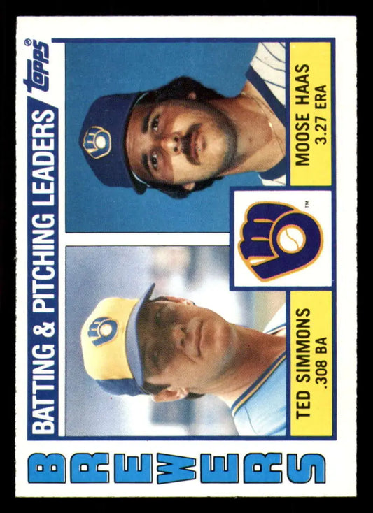 1984 Topps #726 Ted Simmons/Moose Haas EX Excellent Milwaukee Brewers Baseball Card - Baseball Card Single