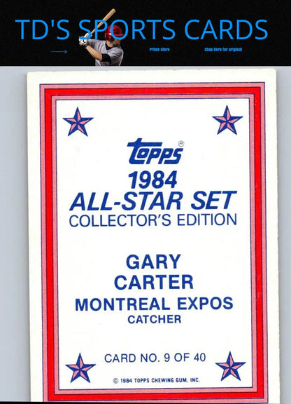 Gary Carter baseball card from 1984 Topps All-Star Collector’s Edition