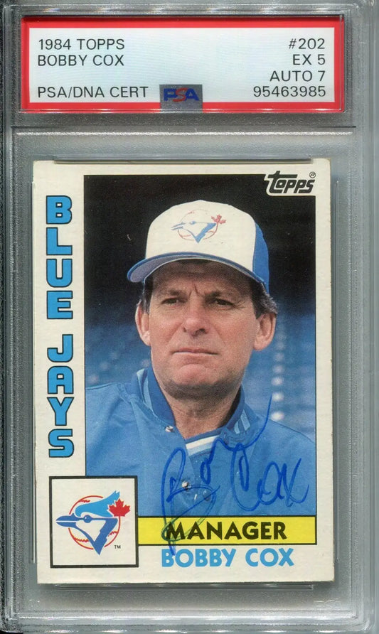 1984 Topps Bobby Cox #202 PSA 5 DNA 7 AUTO Signed Card HOF Blue Jays Braves - Baseball Card Single