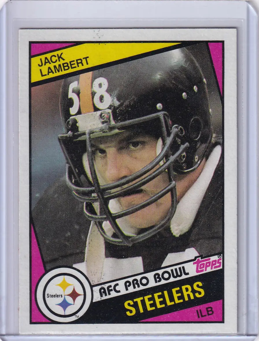 Jack Lambert 1984 Topps Football card featuring the Pittsburgh Steelers legend