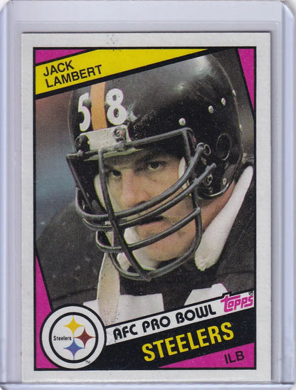 Jack Lambert 1984 Topps Football card featuring the Pittsburgh Steelers legend